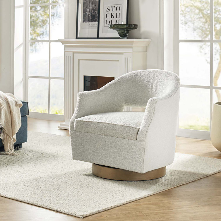 Lark Manor Aquille Upholstered Swivel Barrel Chair with Solid Wood Base Wayfair